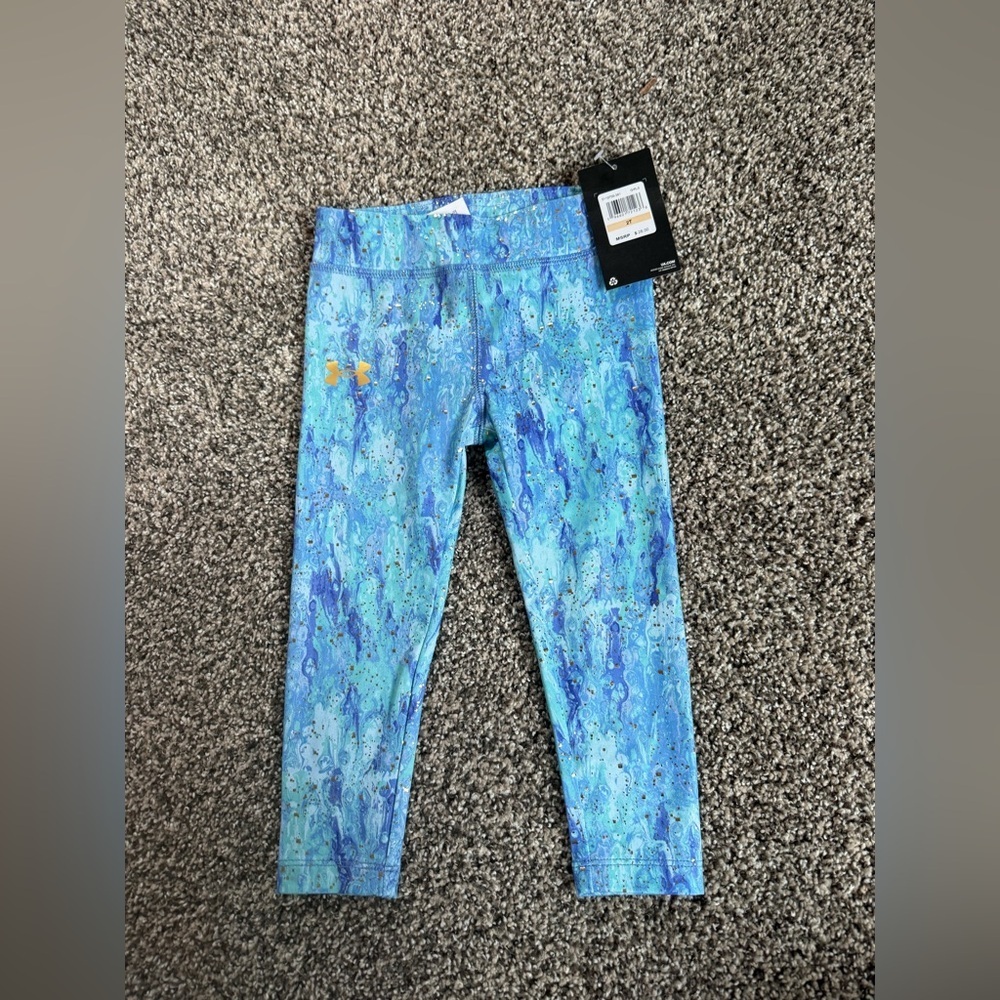 Under Armour Toddler Girl Kids Aqua and Blue Patterned Leggings Size 2T NWT